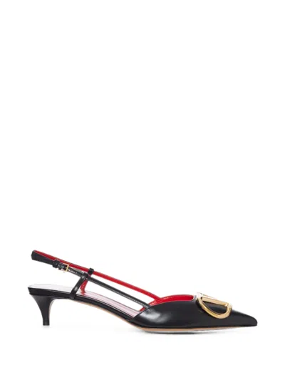 Valentino Garavani Leather Vlogo Signature Slingback Pumps Kitten Heel In Black