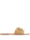Valentino Embellished Vlogo Leather Slides With Open Toe In Nude