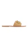 Valentino Embellished Vlogo Leather Slides With Open Toe In Nude