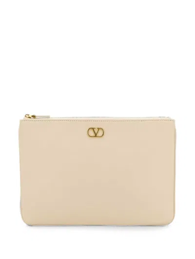 Valentino Garavani Vlogo Leather Small Clutch Bag In Neutral