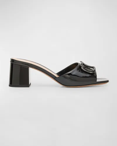 Valentino Garavani Vlogo Cut-out Slide Sandal In Calfskin 60mm Woman Black/antique Brass 42