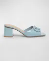 Valentino Garavani Vlogo Leather Tonal Mule Sandals In Zj4 Blu Porcellana