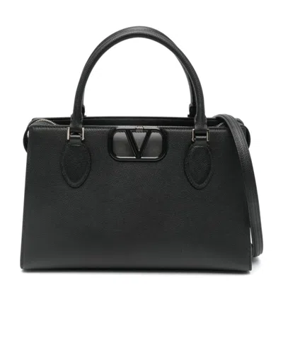 Valentino Garavani Vlogo Leather Tote Bag In Black