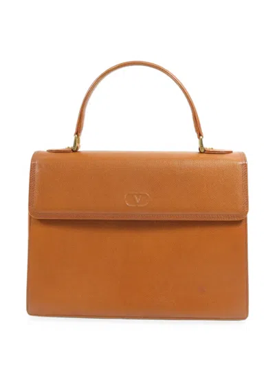 Pre-owned Valentino Garavani Vlogo Leather Tote Bag In Brown