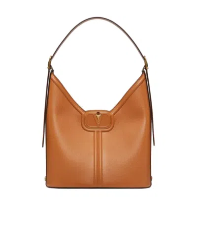 Valentino Garavani Vlogo Leather Tote Bag In Brown