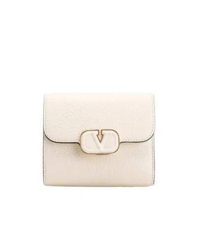 Valentino Garavani Vlogo Leather Tri-fold Wallet In White