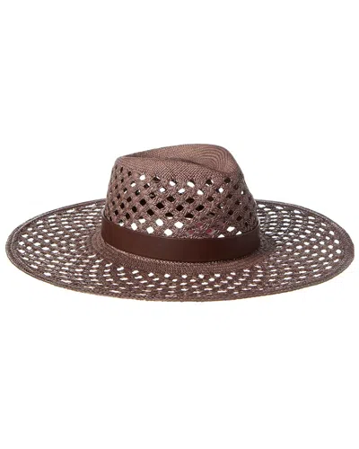 Valentino Garavani Valentino Vlogo Leather-trim Straw Hat In Brown