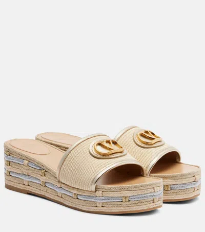 Valentino Garavani Vlogo Leather-trimmed Espadrille Slides In Sand