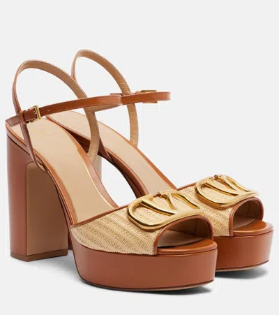 Valentino Garavani Vlogo Leather-trimmed Platform Sandals In Brown