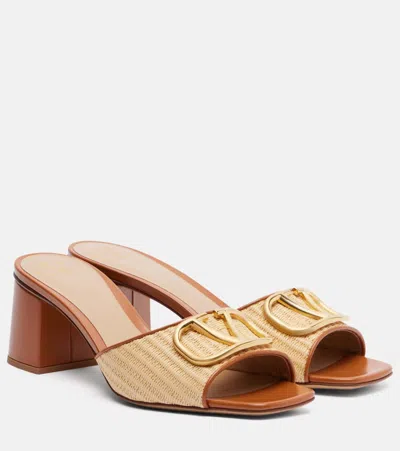 Valentino Garavani Vlogo Signature Slide Sandal In Raffia 60mm Woman Beige 42 In Nude