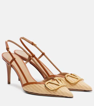 Valentino Garavani Vlogo Signature Raffia Slingback Pumps 80mm Woman Beige 40.5 In Neutral