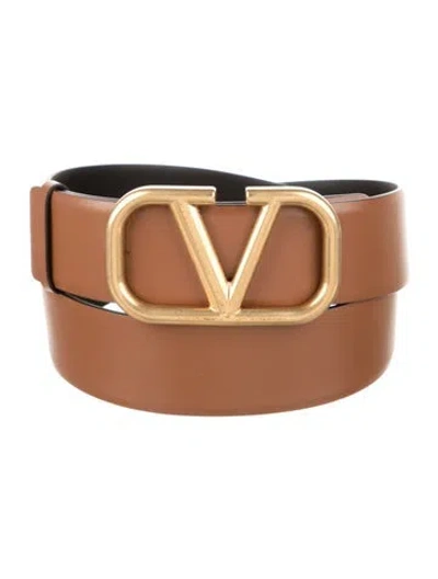 Pre-owned Valentino Garavani Vlogo Leather Waist Belt In Brown
