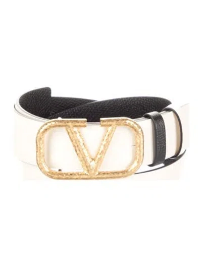 Pre-owned Valentino Garavani Vlogo Leather Waist Belt W/ Tags In White