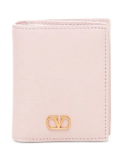 Valentino Garavani Green Leather Wallet With Logo In Rose Quartz