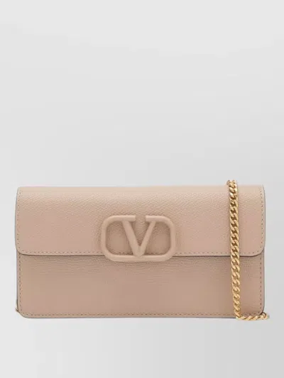 Valentino Garavani Vlogo Leather Wallet Chain Strap Design In Neutral