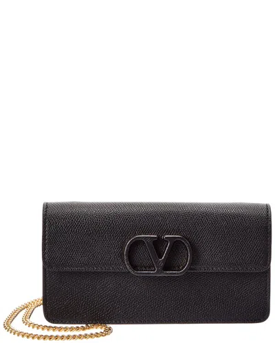 Valentino Garavani Valentino Vlogo Leather Wallet On Chain In Black