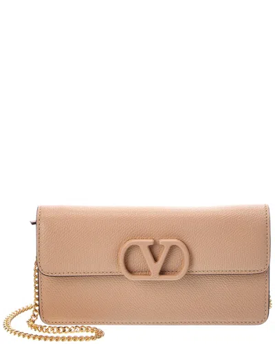 Valentino Garavani Valentino Vlogo Leather Wallet On Chain In Nude