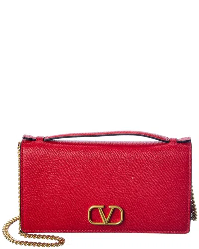 Valentino Garavani Valentino Vlogo Leather Wallet On Chain In Red