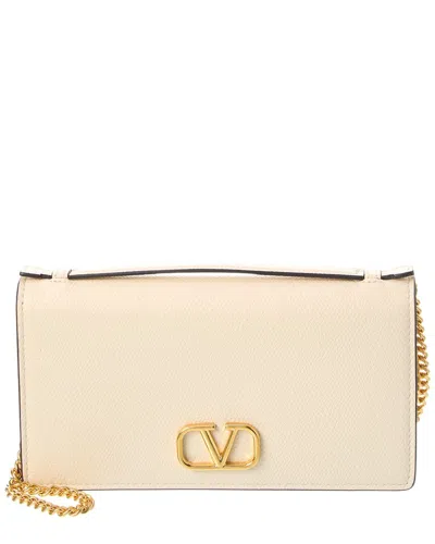 Valentino Garavani Valentino Vlogo Leather Wallet On Chain In Neutral