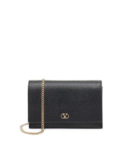 Valentino Garavani Vlogo Leather Wallet With Chain In Black