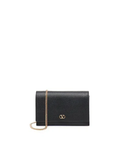 Valentino Garavani Vlogo Leather Wallet With Chain In Black