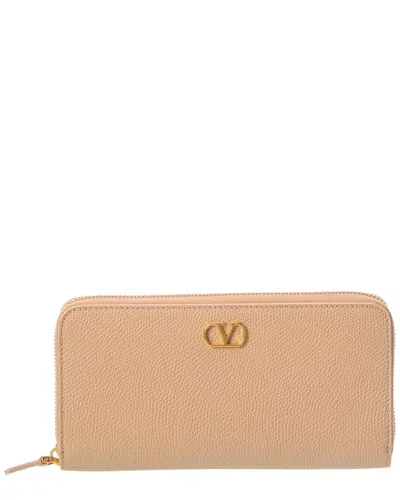 Valentino Garavani Valentino Vlogo Leather Zip Around Wallet In Nude
