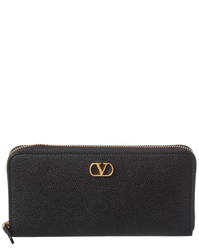 Valentino Garavani Valentino Vlogo Leather Ziparound Wallet In Black