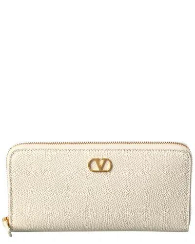 Valentino Garavani Valentino Vlogo Leather Ziparound Wallet In Neutral