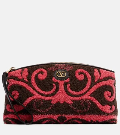 Valentino Garavani Vlogo Leather-trimmed Terry Pouch In Brown