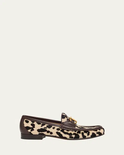 Valentino Garavani Vlogo Leopard Pony Hair Loafers In Brown