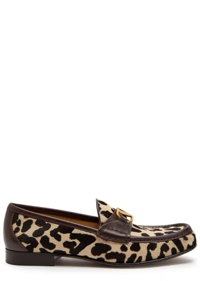 Valentino Garavani Valentino Vlogo Leopard-print Calf-hair Loafers In Brown