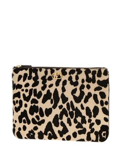 Valentino Garavani Vlogo Leopard-print Clutch Bag In Neutral