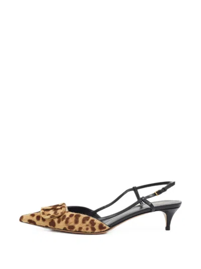 Pre-owned Valentino Garavani Vlogo Leopard-print Slingback Sandals In Brown