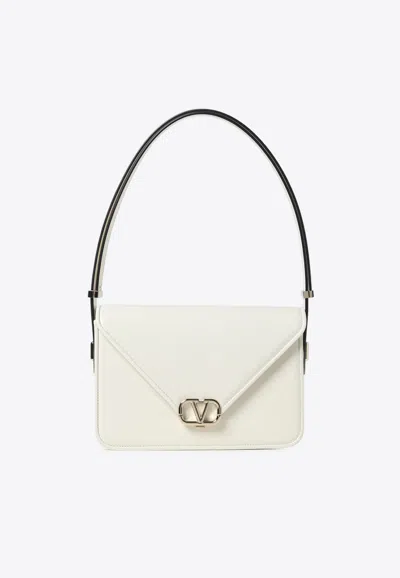 Valentino Garavani Vlogo Letter Shoulder Bag In Calf Leather In Ivory