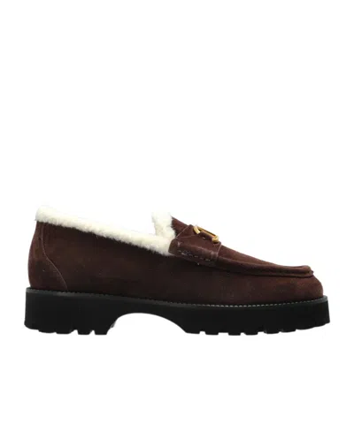 Valentino Garavani Vlogo 25 Shearling-lined Suede Loafers In Brown