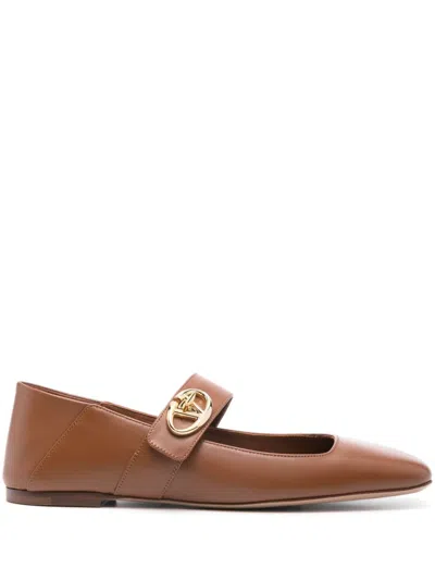 Valentino Garavani Vlogo Locker Ballerina Shoes In Brown