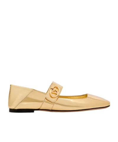 Valentino Garavani Gold Colored Mary Jane Ballerina With Vlogo Detail In Mirrored Leather Woman In Multicolor