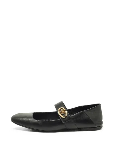 Pre-owned Valentino Garavani Vlogo Locker Ballet Flats In Black