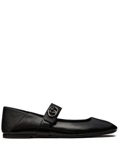 Valentino Garavani Leather Locker Ballerina Flats In Black