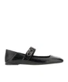 Valentino Garavani Vlogo Locker Mary-jane Ballerina In Eel With Flower Application Woman Black 37.5 In Black