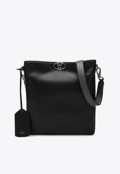 Valentino Garavani Logo Lock Leather Shoulder Bag In Black