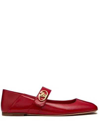 Valentino Garavani Vlogo Locker Mary-jane Leather Ballet Flats In Red V
