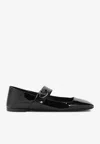 Valentino Garavani Vlogo Locker Mary-jane Ballerina In Eel With Flower Application Woman Black 37.5 In Black