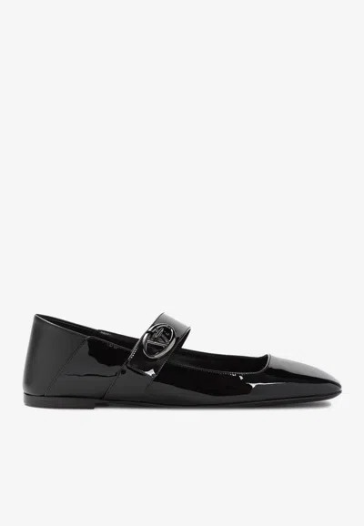 VALENTINO GARAVANI VLOGO LOCKER MARY-JANE BALLET FLATS IN PATENT LEATHER