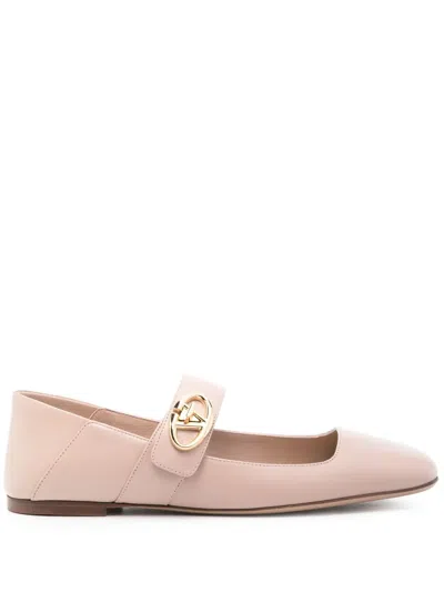 Valentino Garavani Vlogo Locker Mary-jane Leather Ballet Flats In Pink