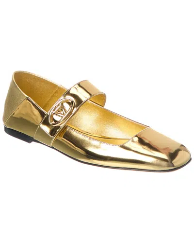 Valentino Garavani Gold Colored Mary Jane Ballerina With Vlogo Detail In Mirrored Leather Woman In Multicolor