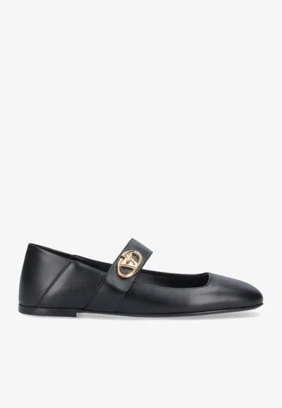 VALENTINO GARAVANI VLOGO LOCKER MARY-JANE LEATHER BALLET FLATS