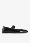 Valentino Garavani Vlogo Locker Mary-jane Ballerina In Eel With Flower Application Woman Black 37.5 In Black