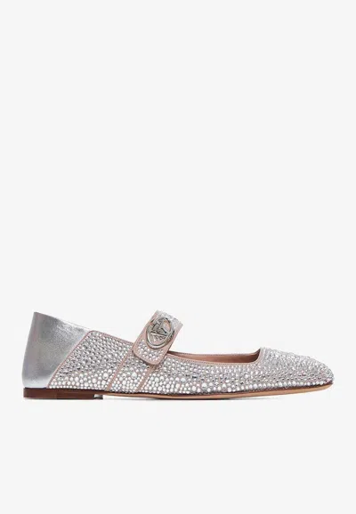 VALENTINO GARAVANI VLOGO LOCKER MARY-JANE STUDDED BALLET FLATS