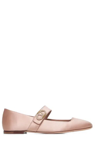 Valentino Garavani Vlogo Locker Satin Ballet Flats In Pink